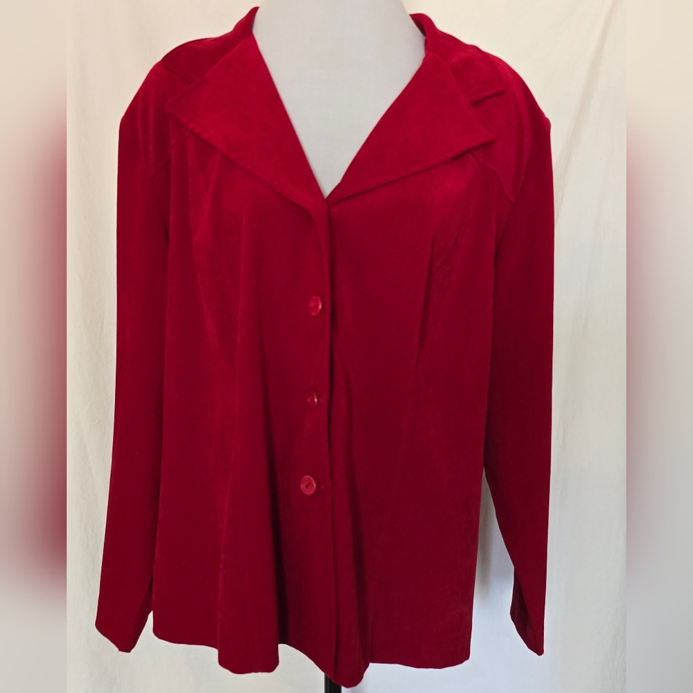 Dress Barn Red Button Front Jacket Women's Size 20W Faux Suede